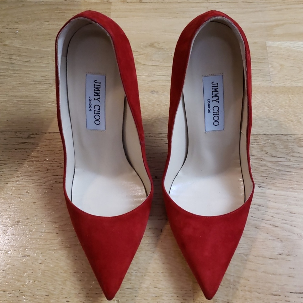 SIZE 40 RED SUEDE JIMMY CHOO PUMPS